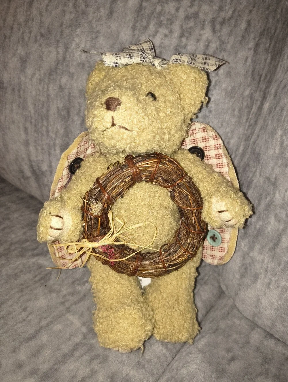Handmade Yellow Teddy Bear Holiday Wreath Accent